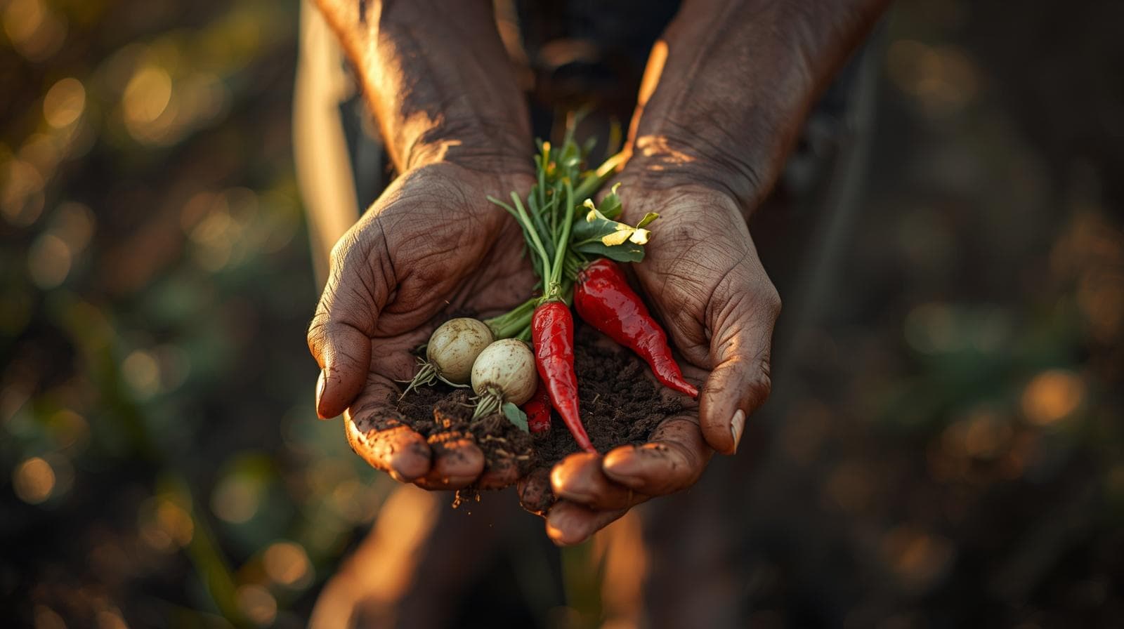 Farmer hands with fresh produce